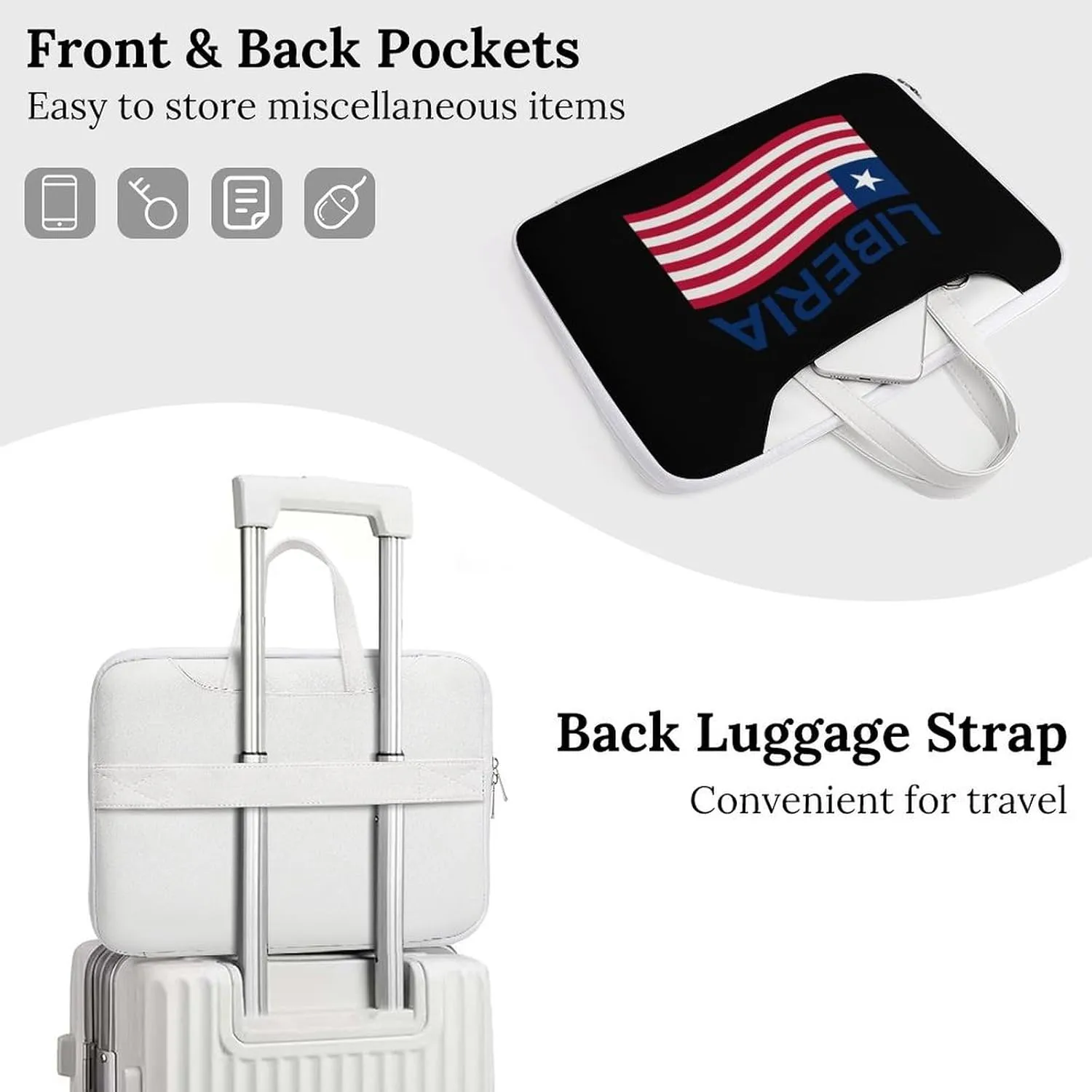 Flag of Liberia Leather Bag Laptop Case Slim Water Resistant Computer Bags with Handle Briefcase for Work