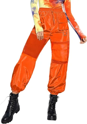 Floerns Women's High Waisted Sporty Drawstring Contrast Mesh Cargo Pants