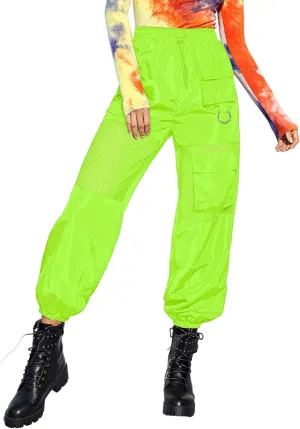 Floerns Women's High Waisted Sporty Drawstring Contrast Mesh Cargo Pants