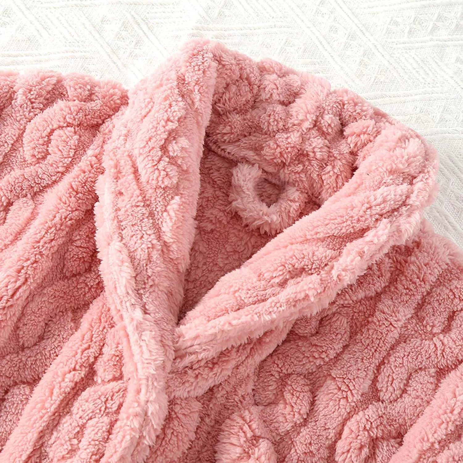 Fluffy Cable Knit Robe for Women Plush Soft Long Bathrobe Front Button Cardigan Comfy Housecoat Lounge Nightwear