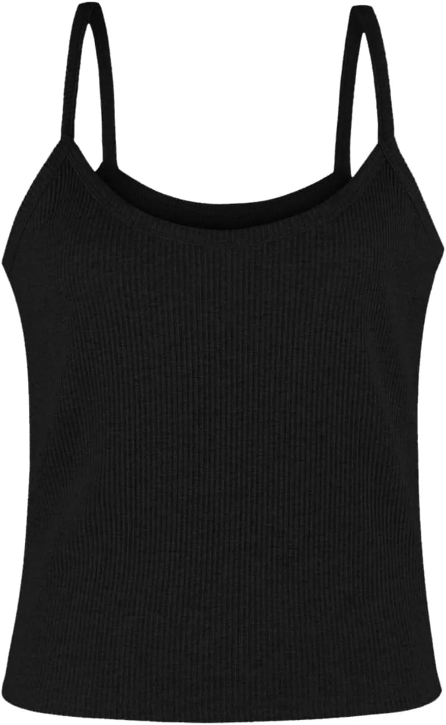 Franterd Ribbed Tank Tops for Women Summer Spaghetti Strap Scoop Neck Slim Fitted Basic Tops Workout Casual Camisole Shirts