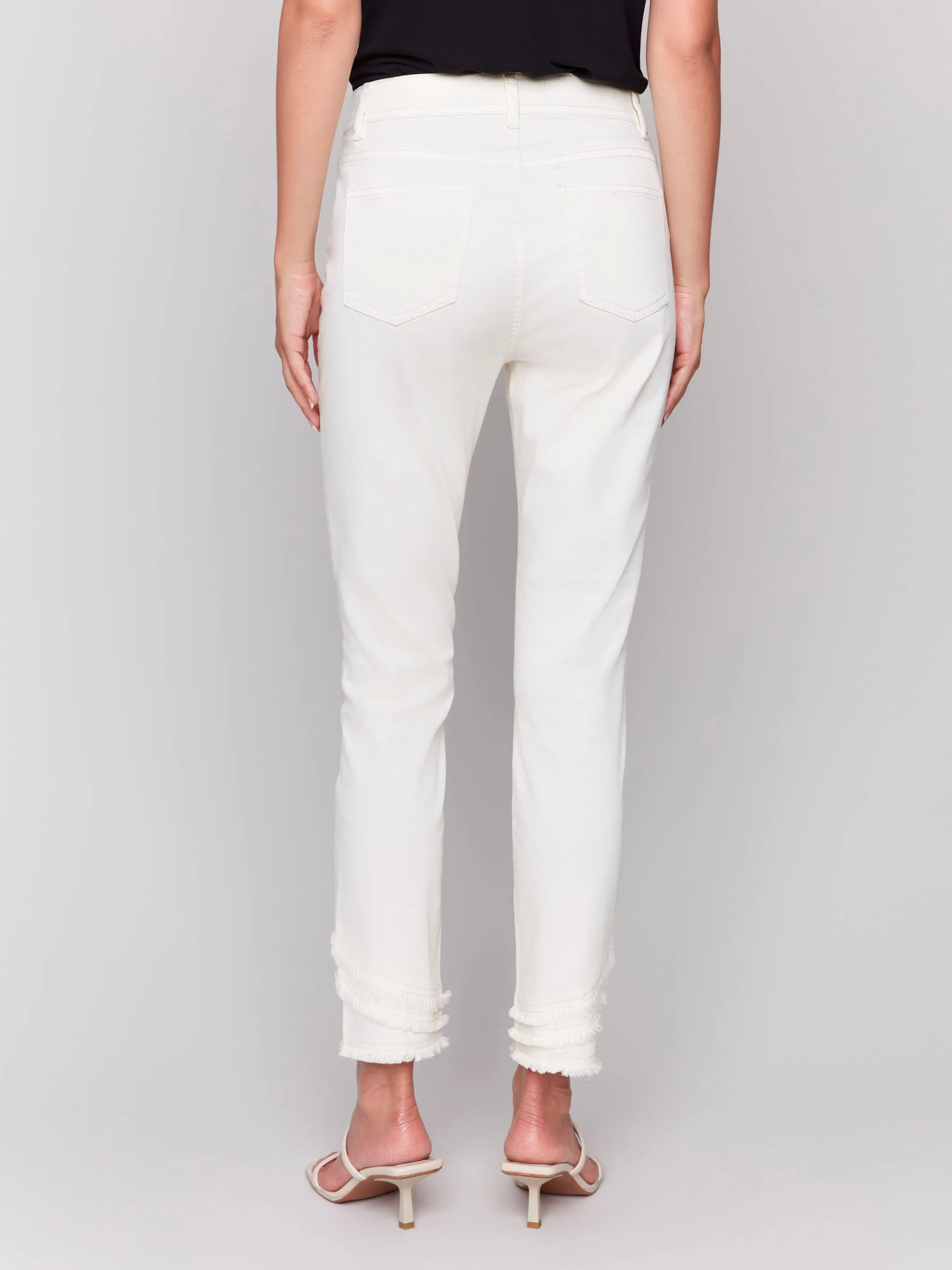 Frayed Hem Denim Pants - Natural