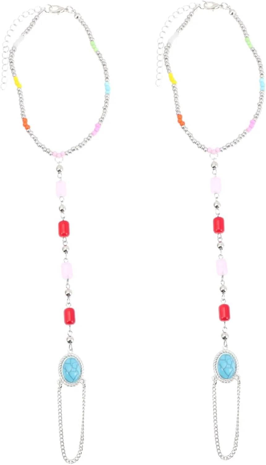 FRCOLOR Beaded Anklet Toe Chain Ankle Bracelets for Women Foot Jewelry for Summer