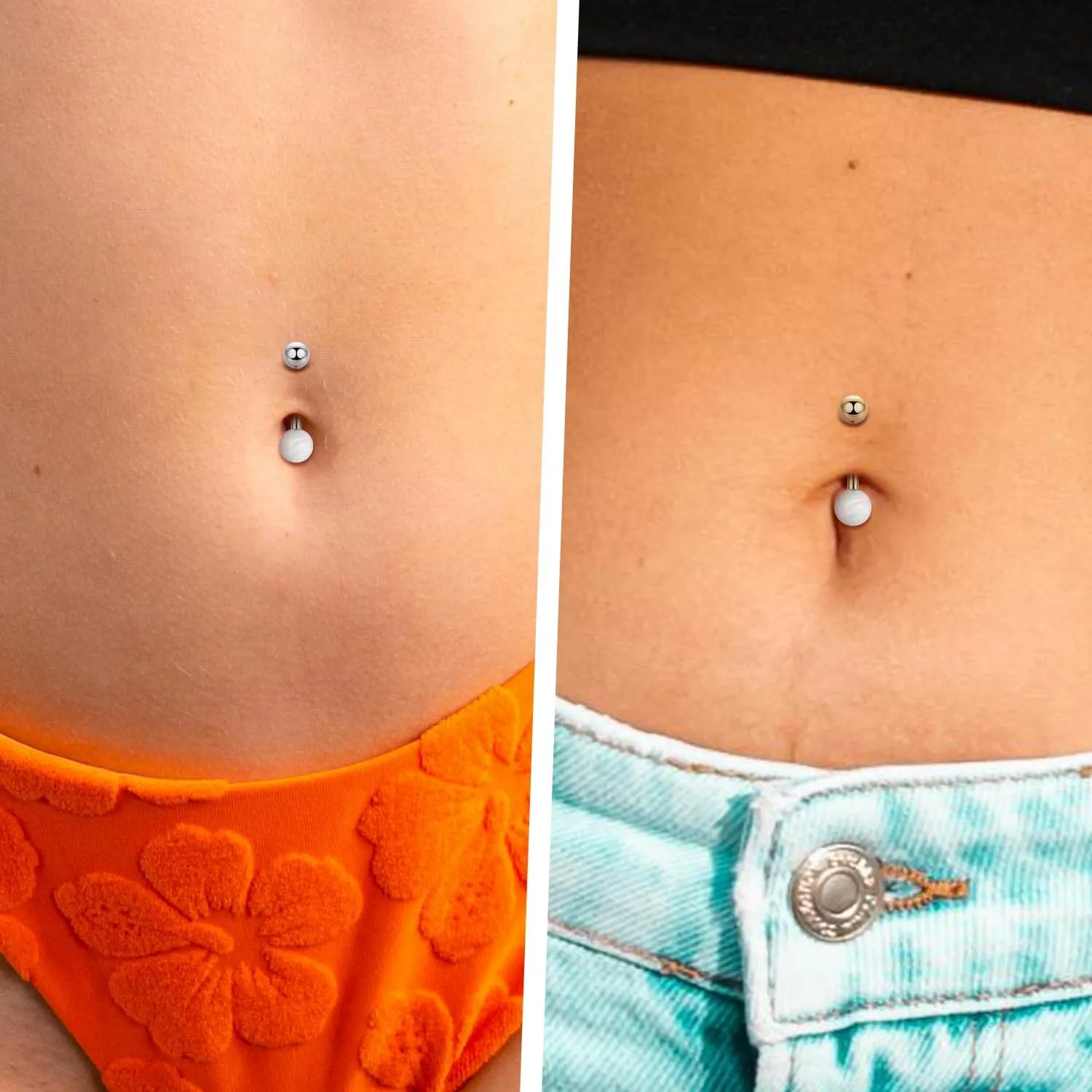 FUNLMO 14G Belly Button Ring Titanium Belly Navel Ring Belly Button Piercing Jewelry Internally Threaded Navel Jewelry Navel Belly Piercing Jewelry Double CZ Opal Inlaid