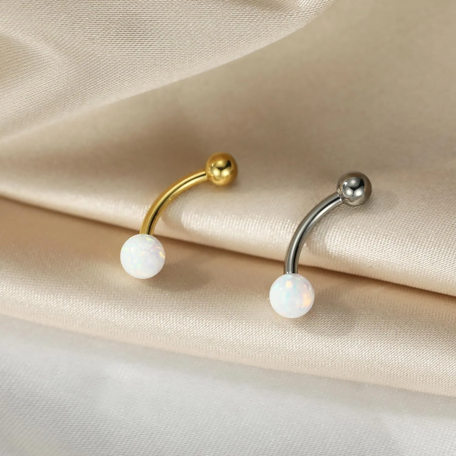 FUNLMO 14G Belly Button Ring Titanium Belly Navel Ring Belly Button Piercing Jewelry Internally Threaded Navel Jewelry Navel Belly Piercing Jewelry Double CZ Opal Inlaid