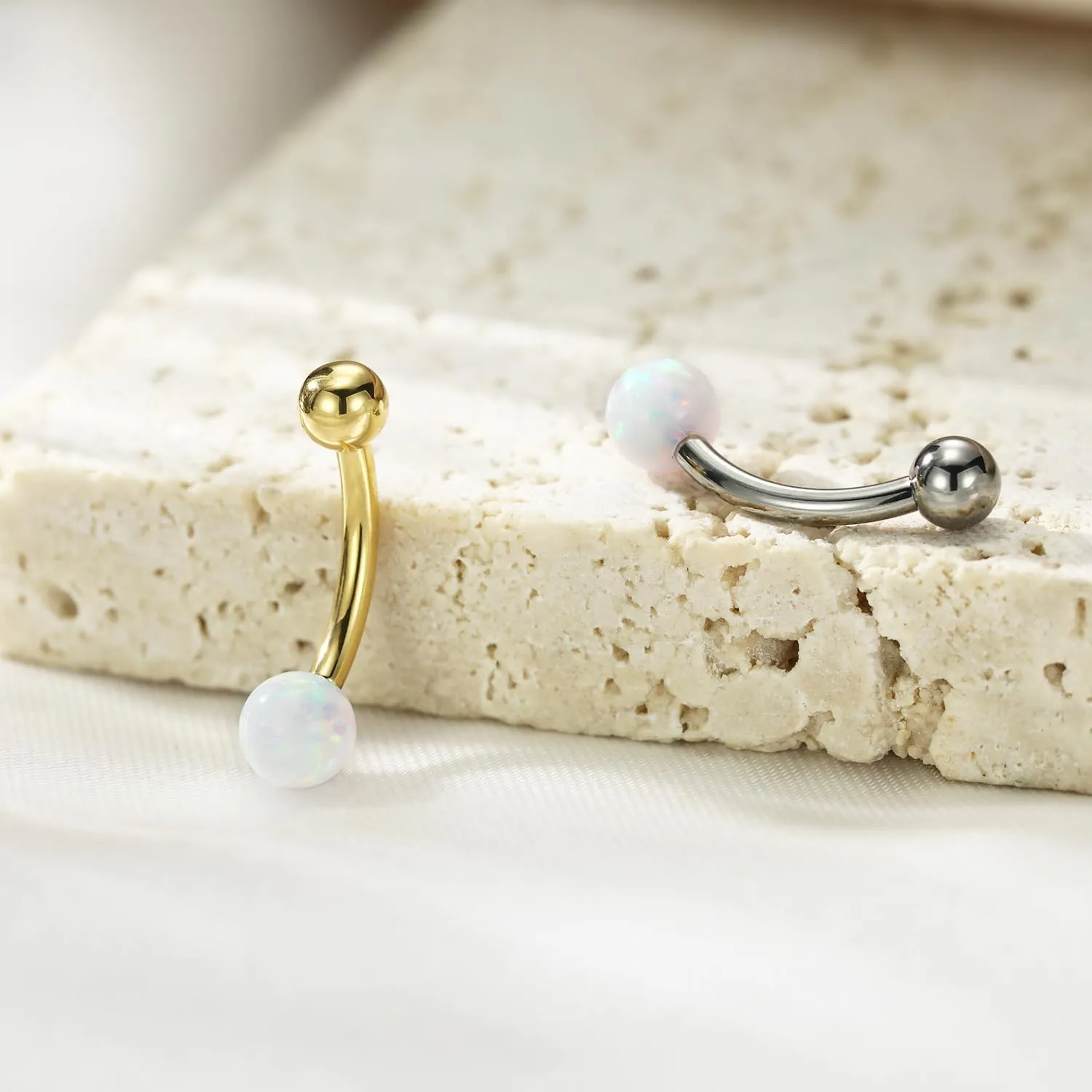 FUNLMO 14G Belly Button Ring Titanium Belly Navel Ring Belly Button Piercing Jewelry Internally Threaded Navel Jewelry Navel Belly Piercing Jewelry Double CZ Opal Inlaid