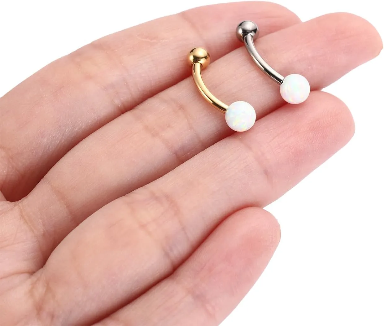 FUNLMO 14G Belly Button Ring Titanium Belly Navel Ring Belly Button Piercing Jewelry Internally Threaded Navel Jewelry Navel Belly Piercing Jewelry Double CZ Opal Inlaid