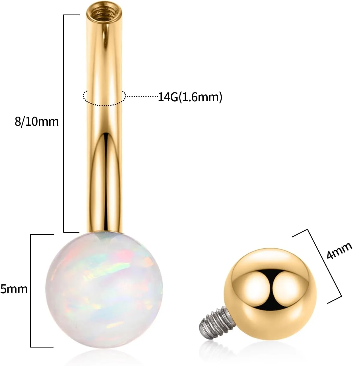 FUNLMO 14G Belly Button Ring Titanium Belly Navel Ring Belly Button Piercing Jewelry Internally Threaded Navel Jewelry Navel Belly Piercing Jewelry Double CZ Opal Inlaid
