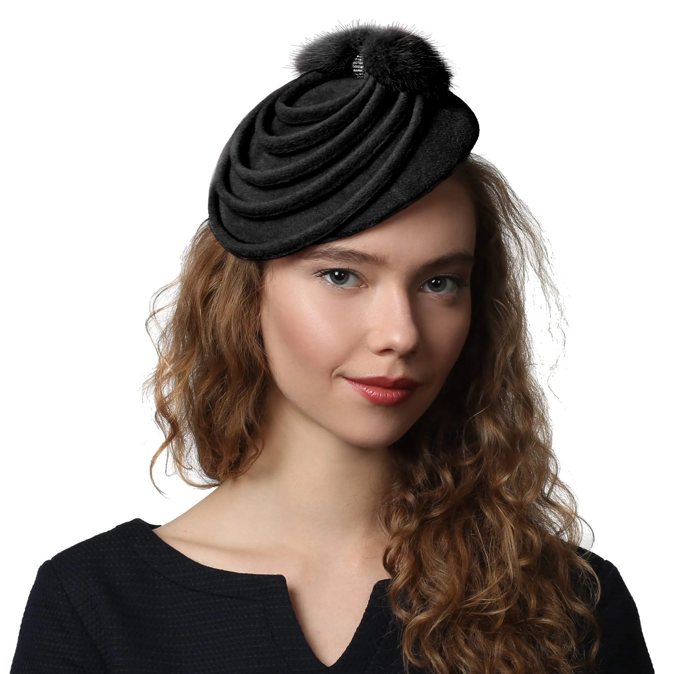 Fur Felt Fascinator Hat with Mink Fur Trim