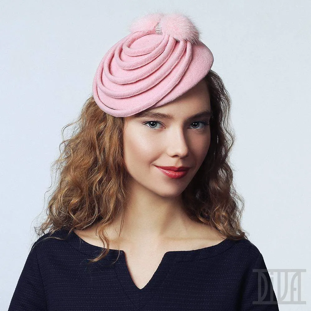 Fur Felt Fascinator Hat with Mink Fur Trim