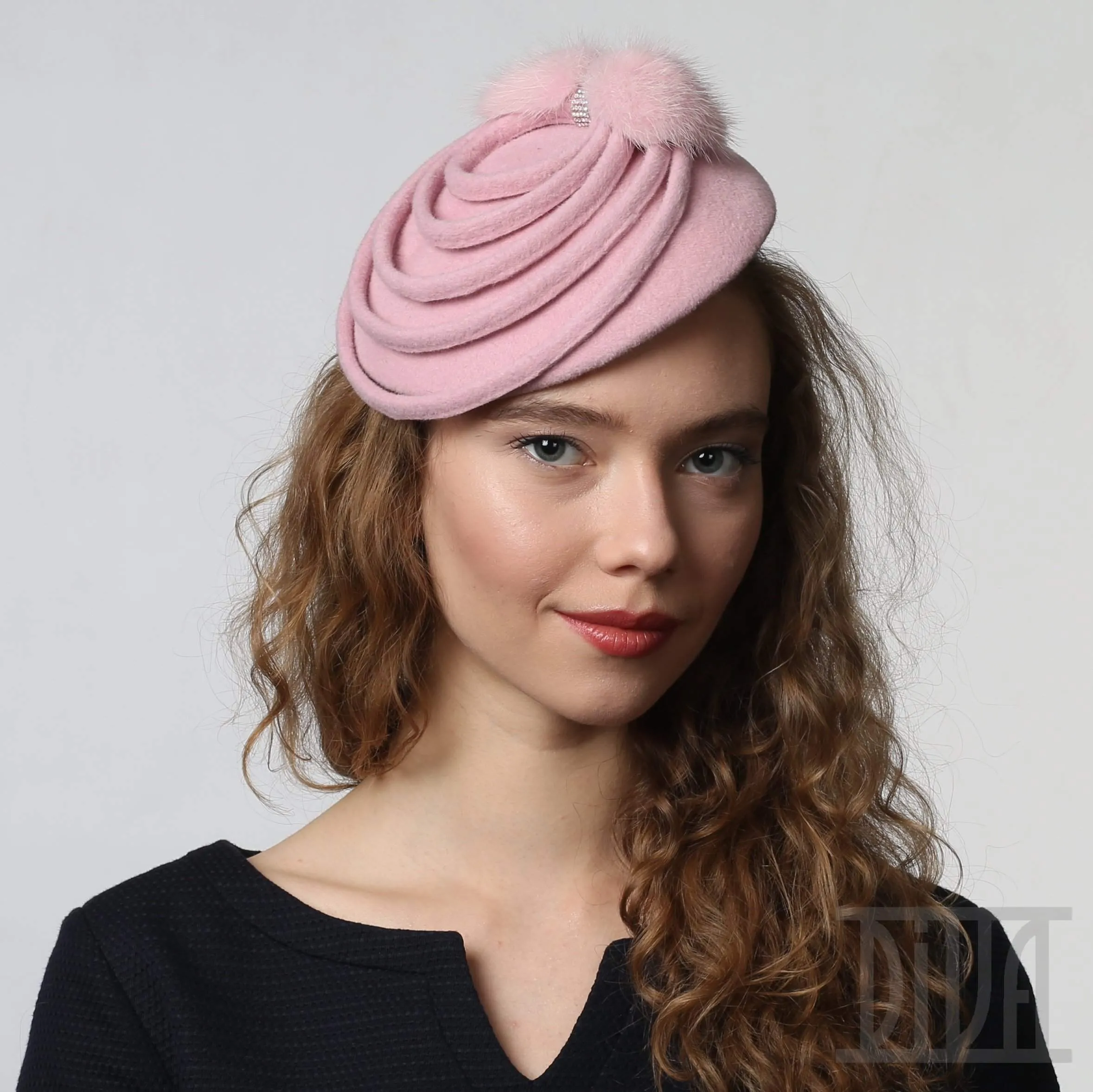Fur Felt Fascinator Hat with Mink Fur Trim