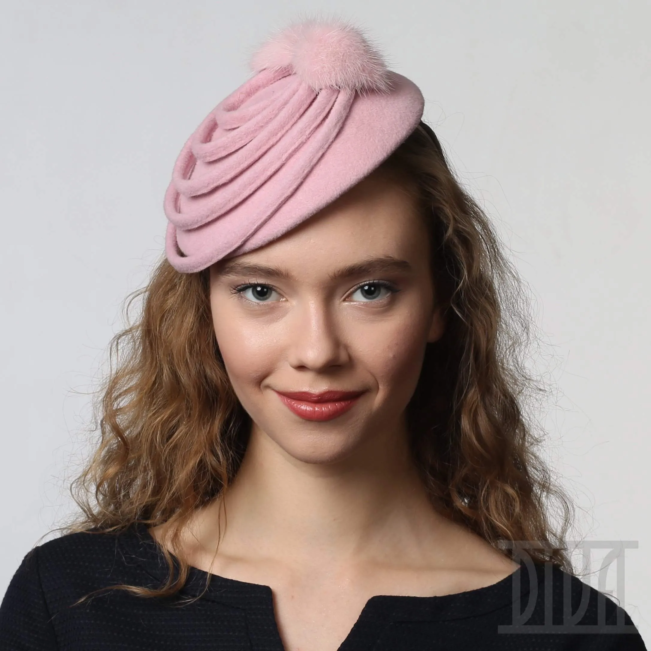 Fur Felt Fascinator Hat with Mink Fur Trim