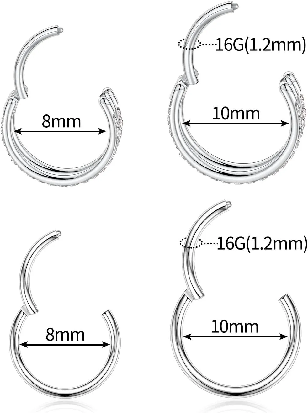 GAGABODY Conch Piercing Jewelry 16g Septum Jewelry Conch Hoop Daith Earrings Surgical Steel Clicker Hoop CZ Lip Rings with CZ Helix Rook Cartilage Piercing Jewelry