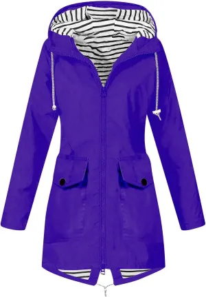 Gcvizuso Womens Raincoats Waterproof Lightweight Active Jacket Outdoor Long Sleeve Windbreaker Hooded Drawstring Trench Coat
