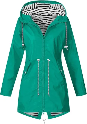 Gcvizuso Womens Raincoats Waterproof Lightweight Active Jacket Outdoor Long Sleeve Windbreaker Hooded Drawstring Trench Coat