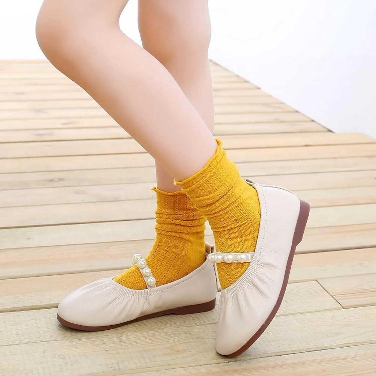 Girls Ballet Flat Toddler Dress Shoes Mary Jane Princess Flower Girls Pearl Strap Wedding Pary School Shoes
