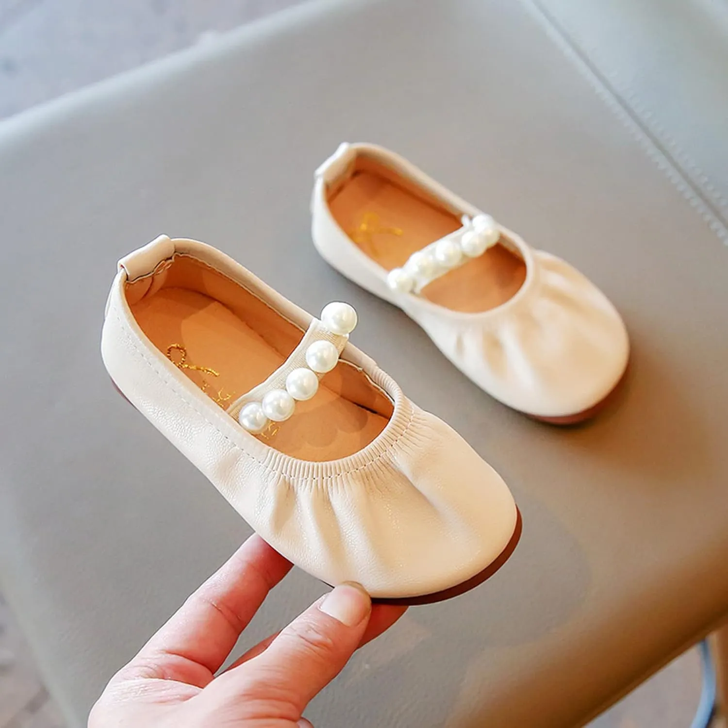 Girls Ballet Flat Toddler Dress Shoes Mary Jane Princess Flower Girls Pearl Strap Wedding Pary School Shoes