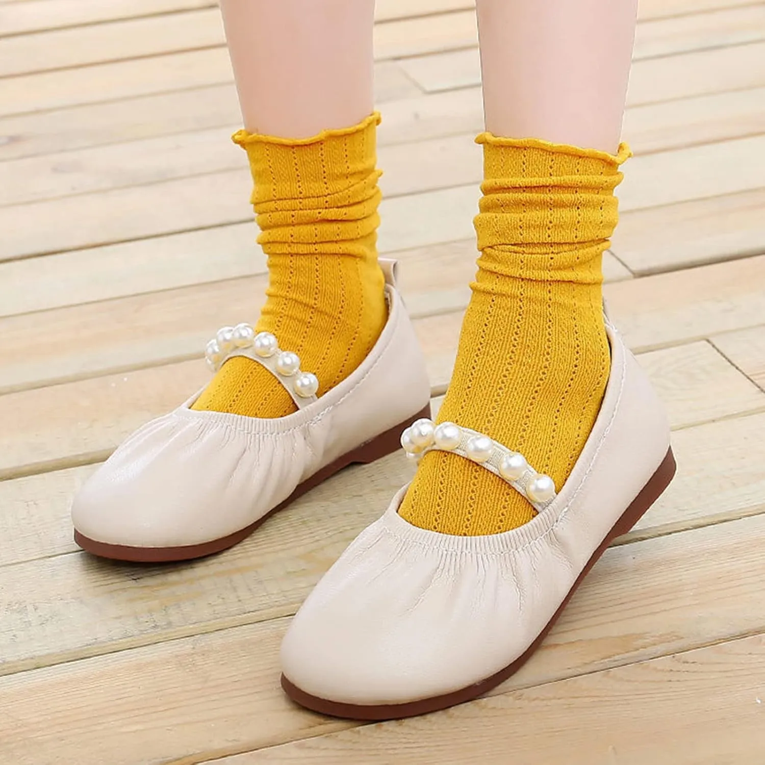 Girls Ballet Flat Toddler Dress Shoes Mary Jane Princess Flower Girls Pearl Strap Wedding Pary School Shoes