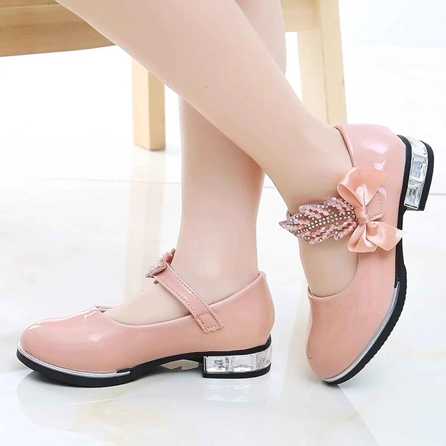 Girls Dress Shoes Wedding Bowknot Shoes Princess School Shoes Low Heel Pointed Toe Dress Shoes for Kids Toddler