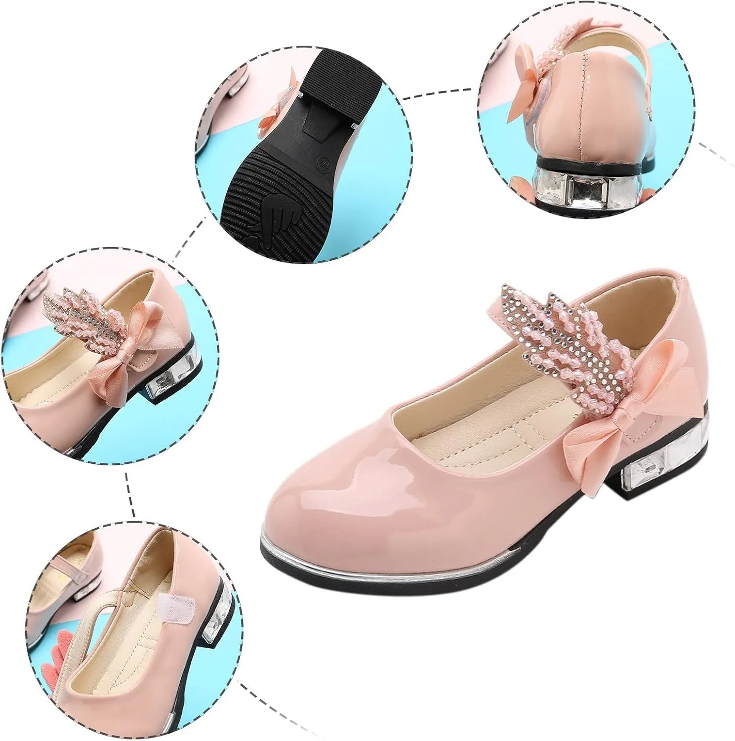 Girls Dress Shoes Wedding Bowknot Shoes Princess School Shoes Low Heel Pointed Toe Dress Shoes for Kids Toddler