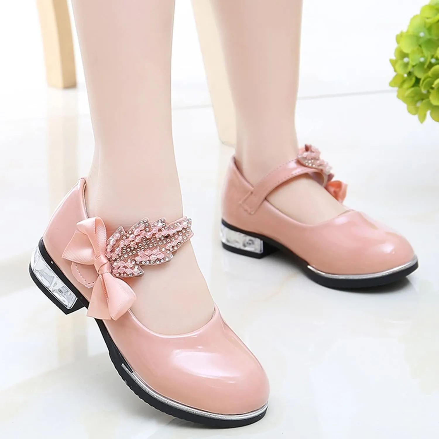Girls Dress Shoes Wedding Bowknot Shoes Princess School Shoes Low Heel Pointed Toe Dress Shoes for Kids Toddler