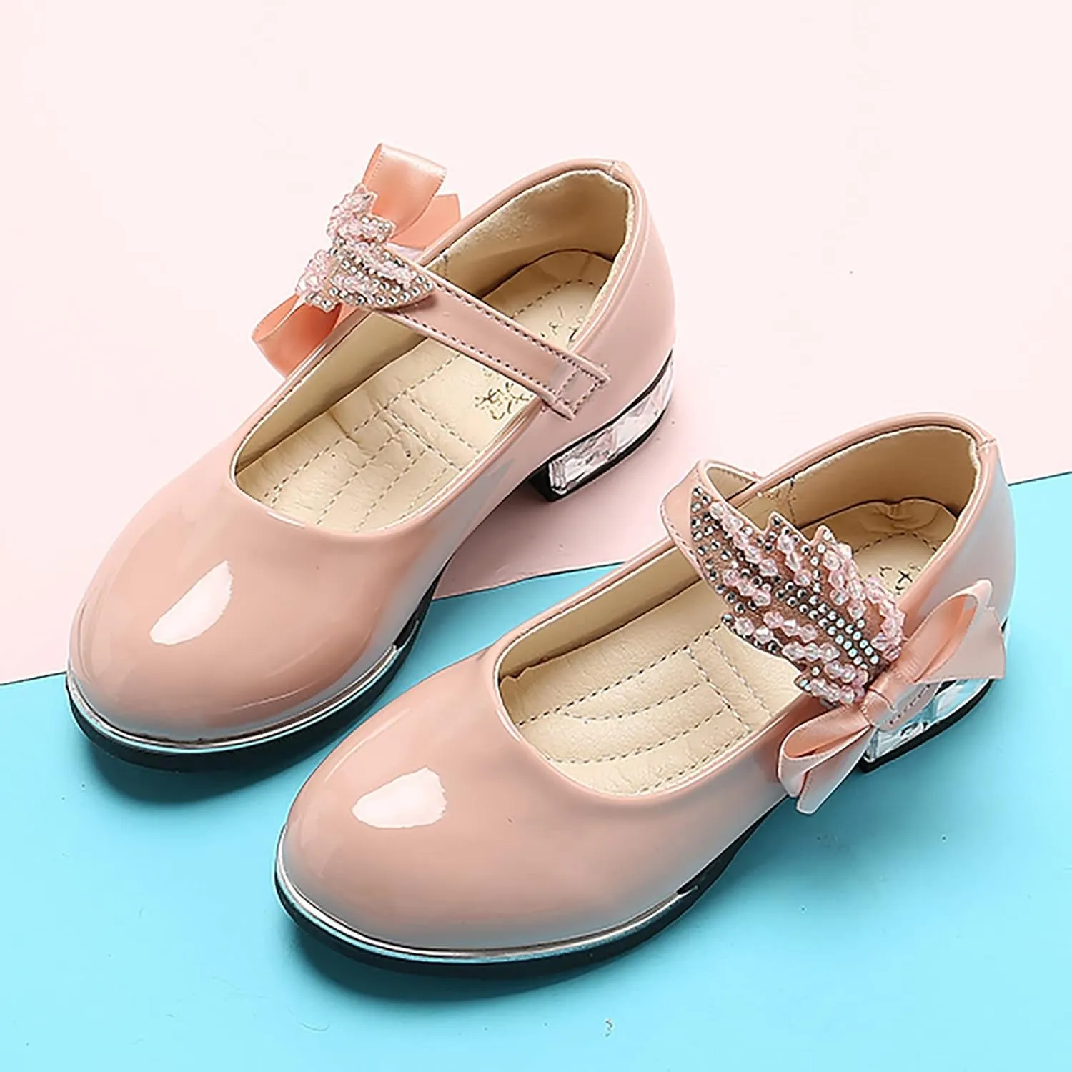 Girls Dress Shoes Wedding Bowknot Shoes Princess School Shoes Low Heel Pointed Toe Dress Shoes for Kids Toddler