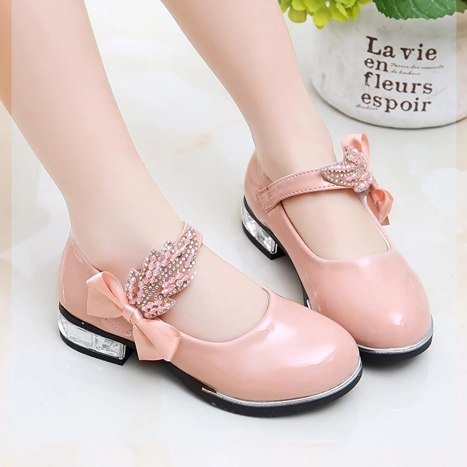 Girls Dress Shoes Wedding Bowknot Shoes Princess School Shoes Low Heel Pointed Toe Dress Shoes for Kids Toddler