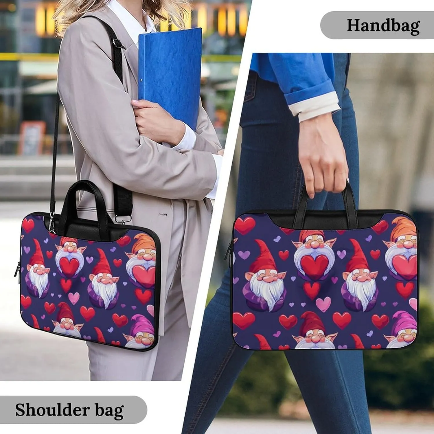 Gnomes Hearts Laptop Tote Bag Waterproof Computer Carrying Case Business Office Briefcase