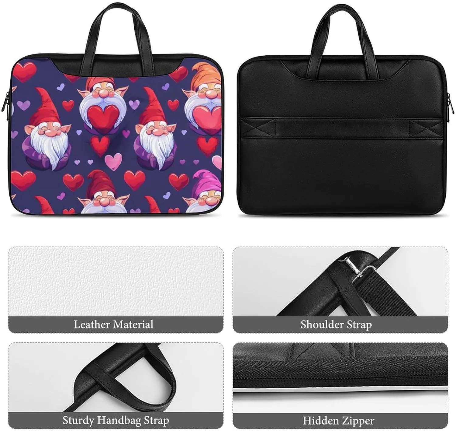 Gnomes Hearts Laptop Tote Bag Waterproof Computer Carrying Case Business Office Briefcase
