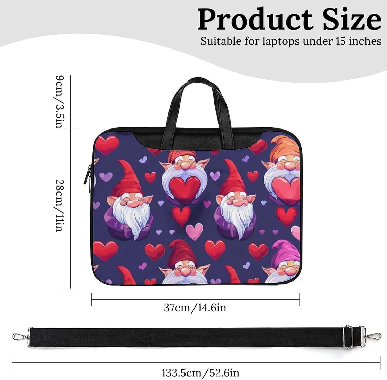 Gnomes Hearts Laptop Tote Bag Waterproof Computer Carrying Case Business Office Briefcase