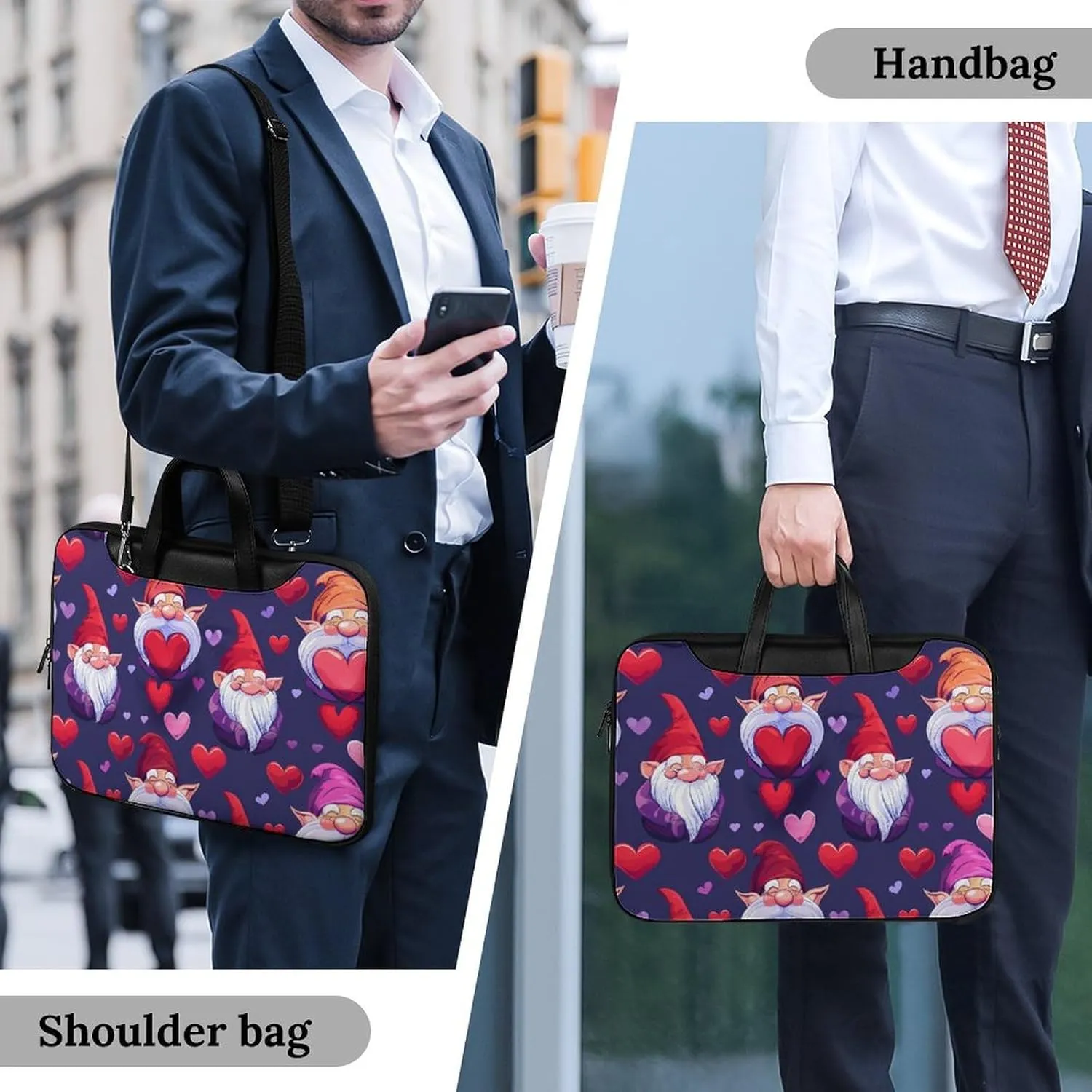 Gnomes Hearts Laptop Tote Bag Waterproof Computer Carrying Case Business Office Briefcase