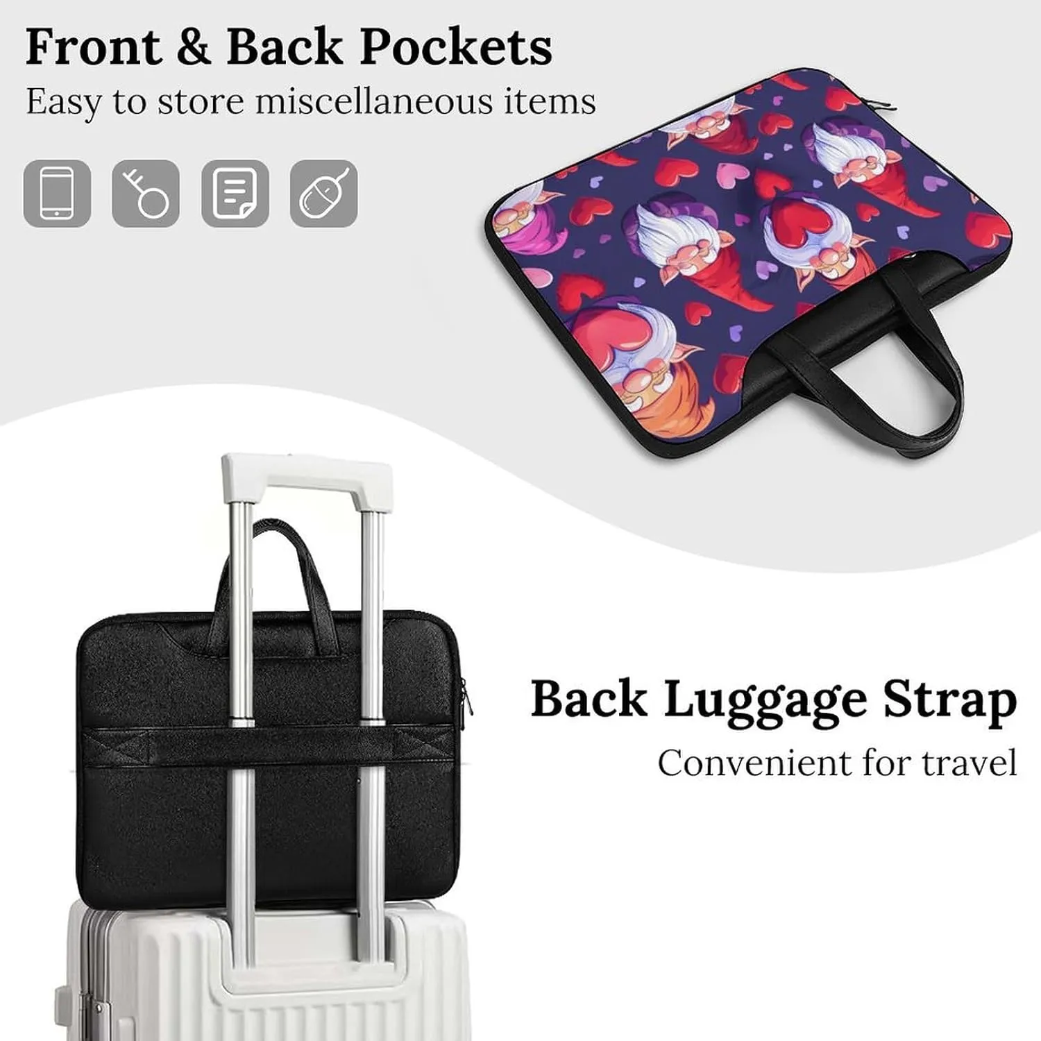 Gnomes Hearts Laptop Tote Bag Waterproof Computer Carrying Case Business Office Briefcase