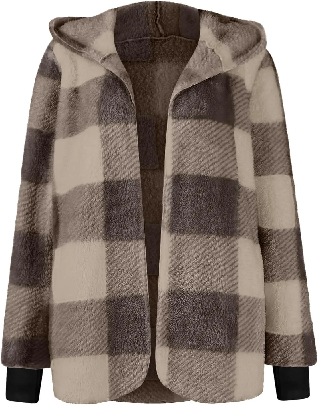 GOFULY Cardigans For Women Trendy Winter Open Front Fuzzy Fleece Hoodie Plaid Sherpa Jackets Winter Y2K Fall Coats Outfits