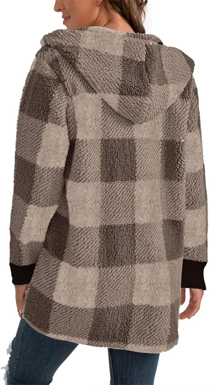 GOFULY Cardigans For Women Trendy Winter Open Front Fuzzy Fleece Hoodie Plaid Sherpa Jackets Winter Y2K Fall Coats Outfits