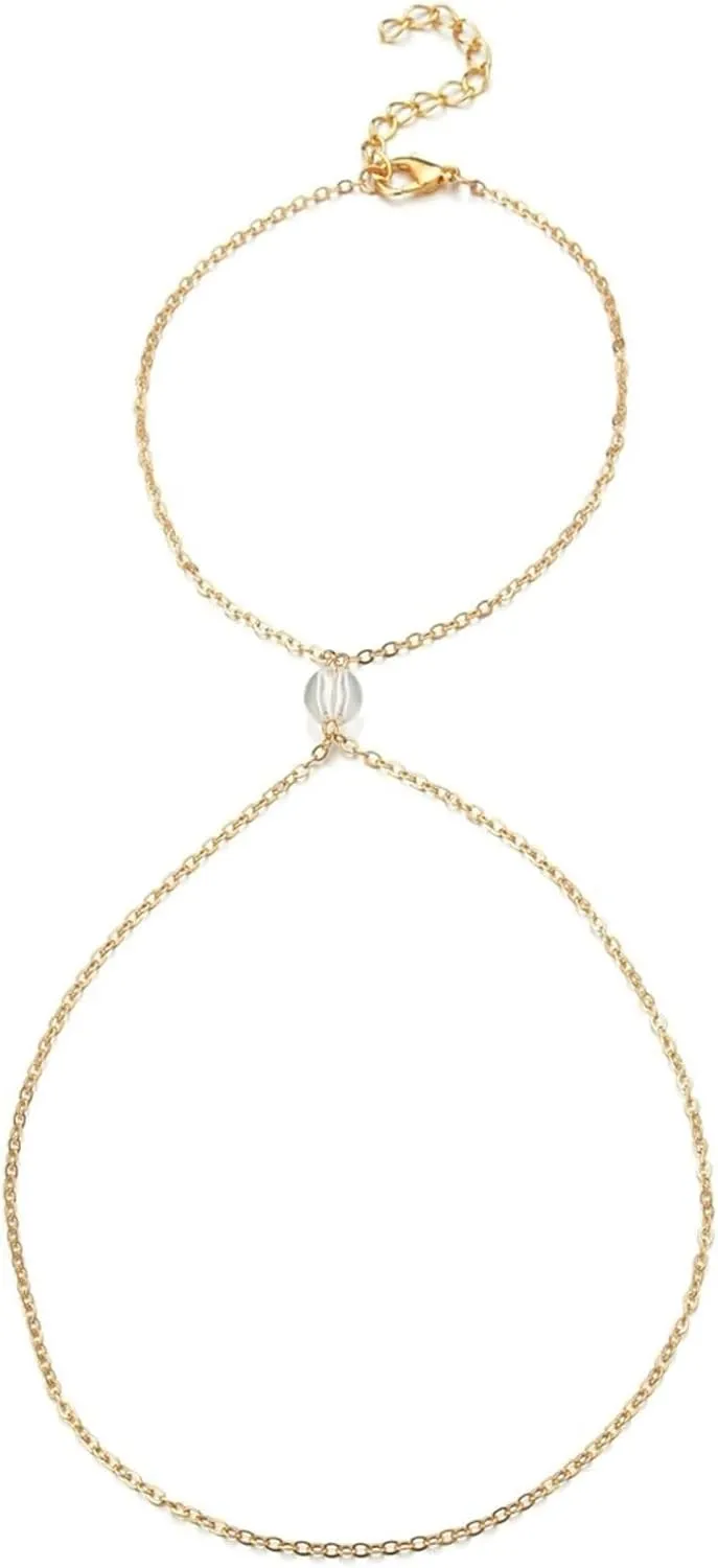 Gold Chain Anklet, Anklet for Women Vacation White Bead Alloy 22 5cm Body Chains for Women Jewelry