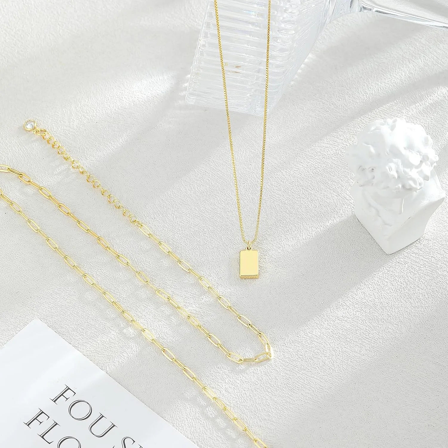 Gold Layered Necklace for Woman 14K Real Gold Silver Necklace Set Dainty Herringbone Necklace Trendy Choker Necklace Zirconia Pendant Gold Jewelry for Woman Gift