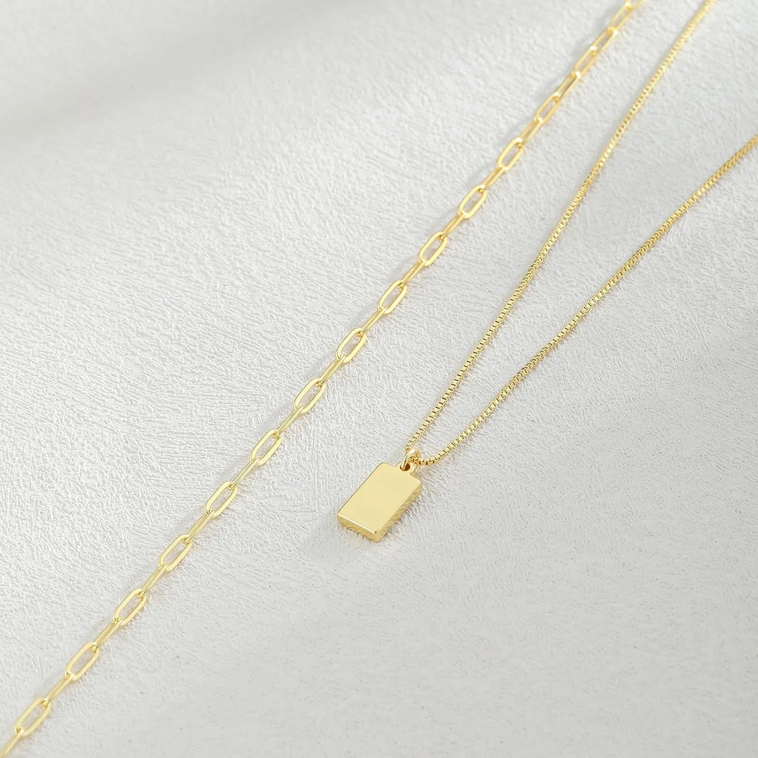 Gold Layered Necklace for Woman 14K Real Gold Silver Necklace Set Dainty Herringbone Necklace Trendy Choker Necklace Zirconia Pendant Gold Jewelry for Woman Gift