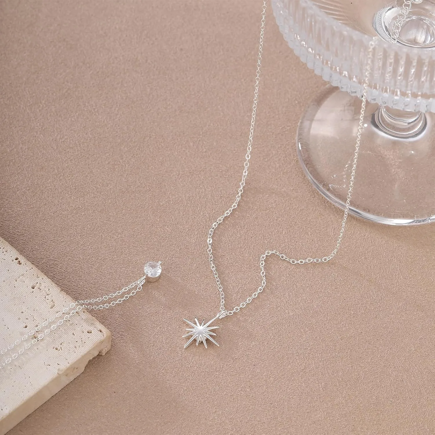 Gold Layered Necklace for Woman 14K Real Gold Silver Necklace Set Dainty Herringbone Necklace Trendy Choker Necklace Zirconia Pendant Gold Jewelry for Woman Gift
