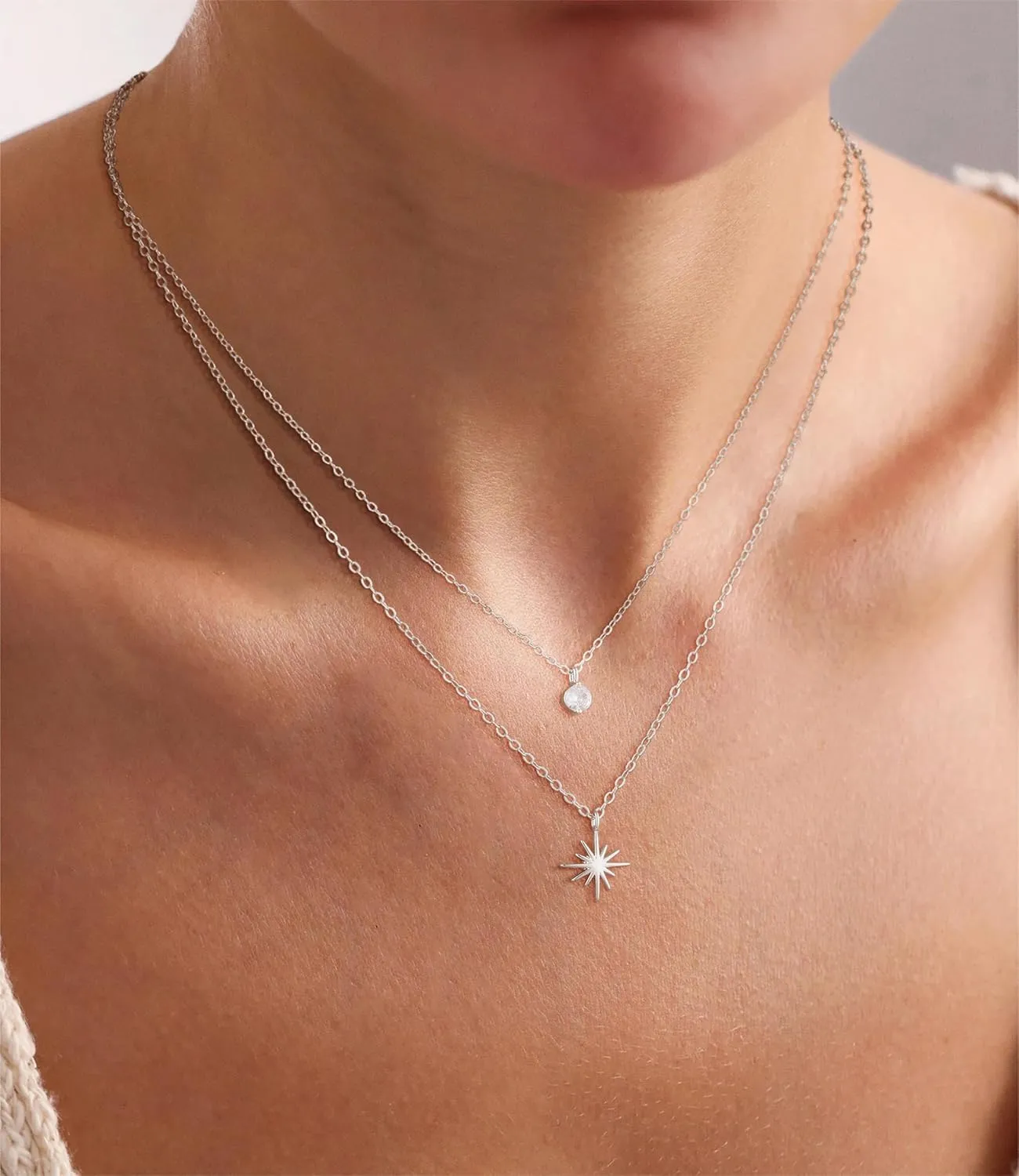Gold Layered Necklace for Woman 14K Real Gold Silver Necklace Set Dainty Herringbone Necklace Trendy Choker Necklace Zirconia Pendant Gold Jewelry for Woman Gift