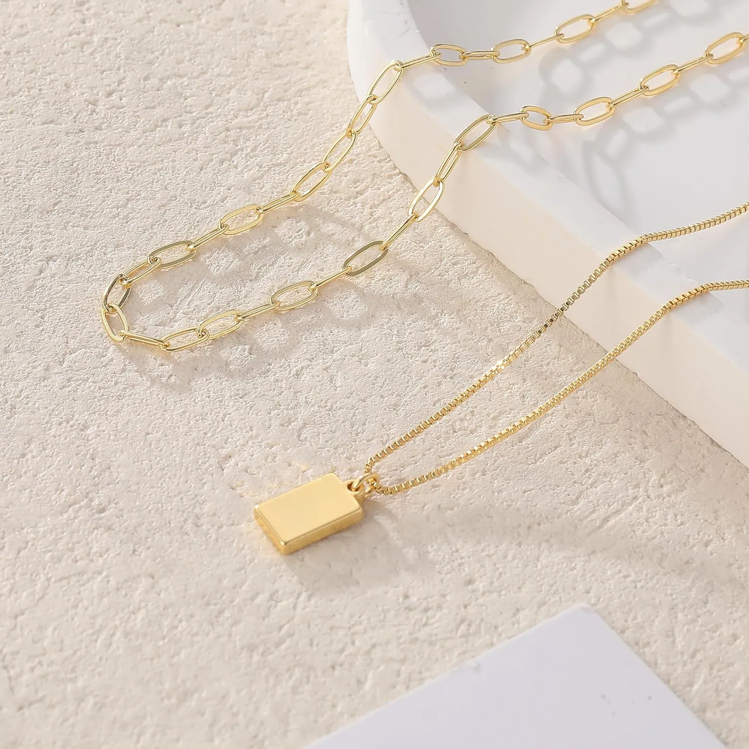 Gold Layered Necklace for Woman 14K Real Gold Silver Necklace Set Dainty Herringbone Necklace Trendy Choker Necklace Zirconia Pendant Gold Jewelry for Woman Gift