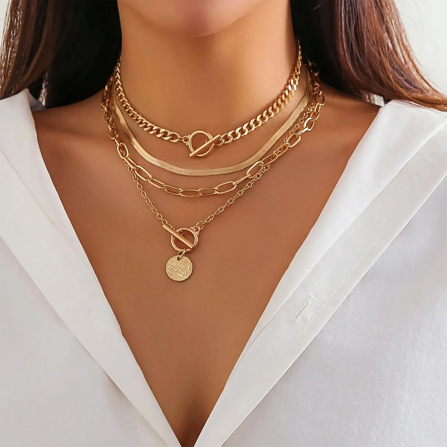 Gold Layered Necklaces for Women Chunky Heart Necklace Stack Dainty Gold Coin Necklace for Women 2025