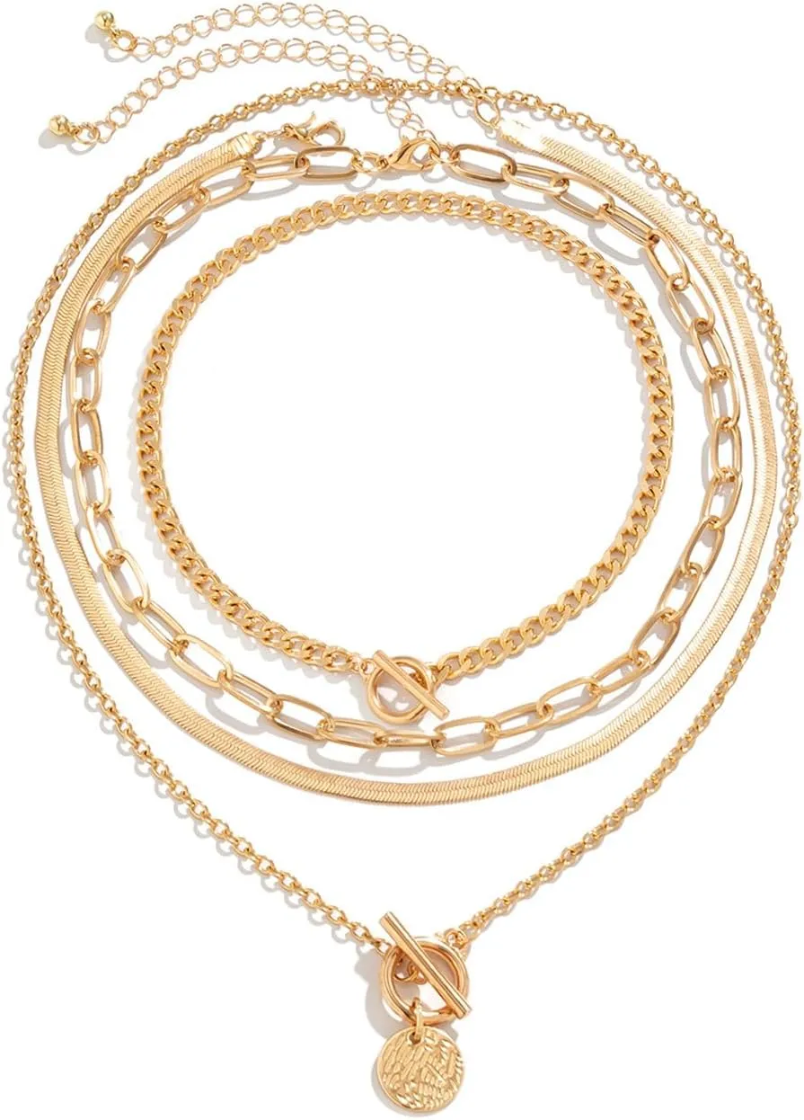 Gold Layered Necklaces for Women Chunky Heart Necklace Stack Dainty Gold Coin Necklace for Women 2025