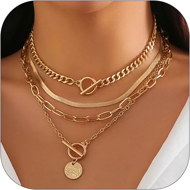 Gold Layered Necklaces for Women Chunky Heart Necklace Stack Dainty Gold Coin Necklace for Women 2025