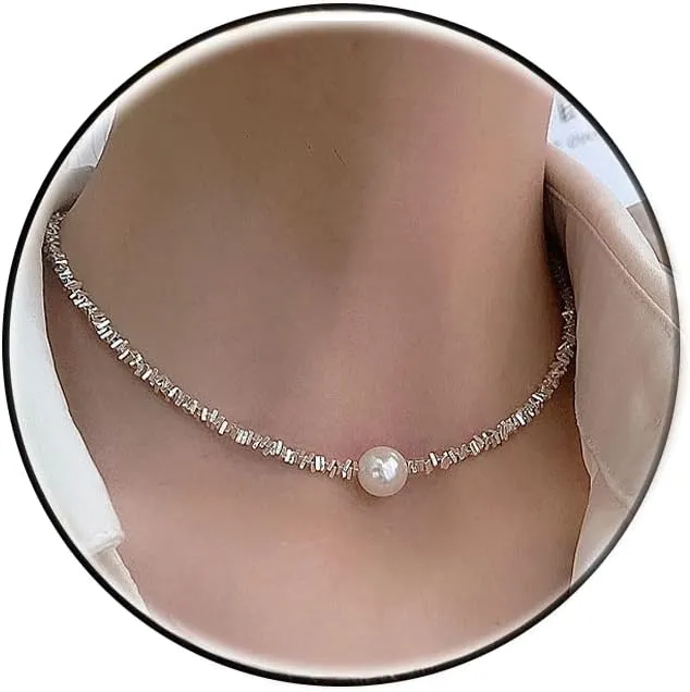 Gold Pearl Necklace for Women Dainty Gold Necklace Trendy Simple Herringbone Chain Pearl Necklace for Women Girls