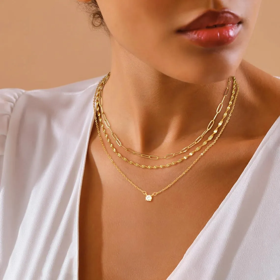 Gold Silver Necklace for Women 14K Real Gold Layered Necklace Choker Dainty Paperclip Silver Trendy Necklace for Woman Gift