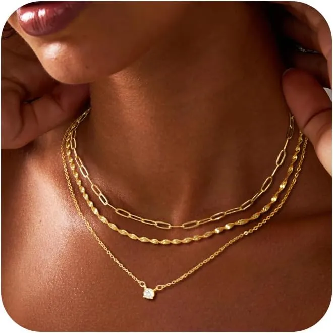 Gold Silver Necklace for Women 14K Real Gold Layered Necklace Choker Dainty Paperclip Silver Trendy Necklace for Woman Gift