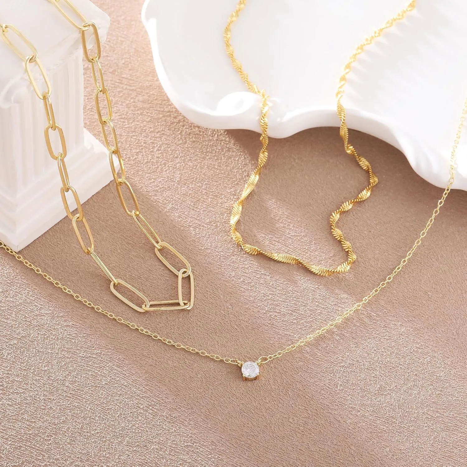 Gold Silver Necklace for Women 14K Real Gold Layered Necklace Choker Dainty Paperclip Silver Trendy Necklace for Woman Gift