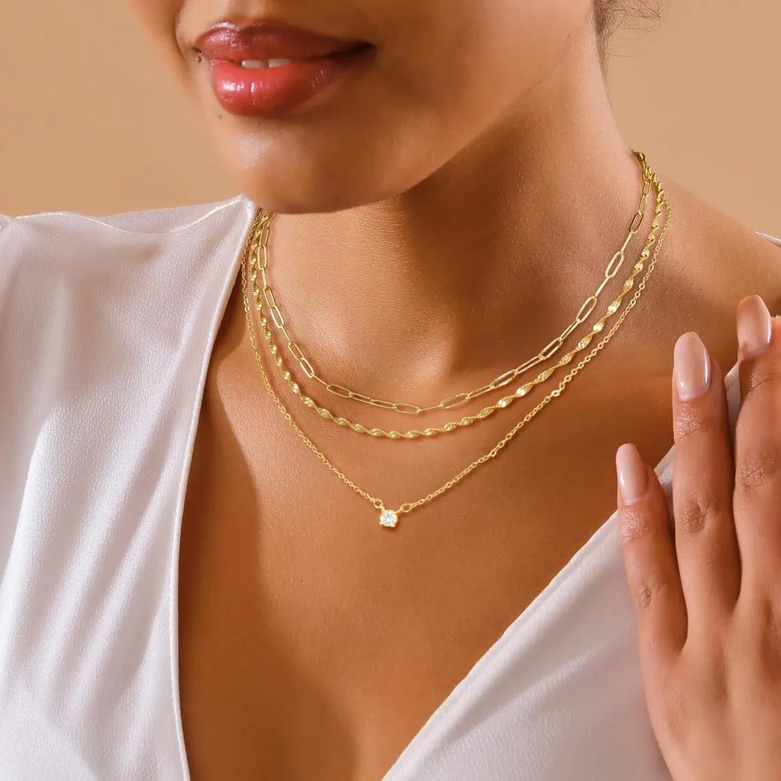 Gold Silver Necklace for Women 14K Real Gold Layered Necklace Choker Dainty Paperclip Silver Trendy Necklace for Woman Gift