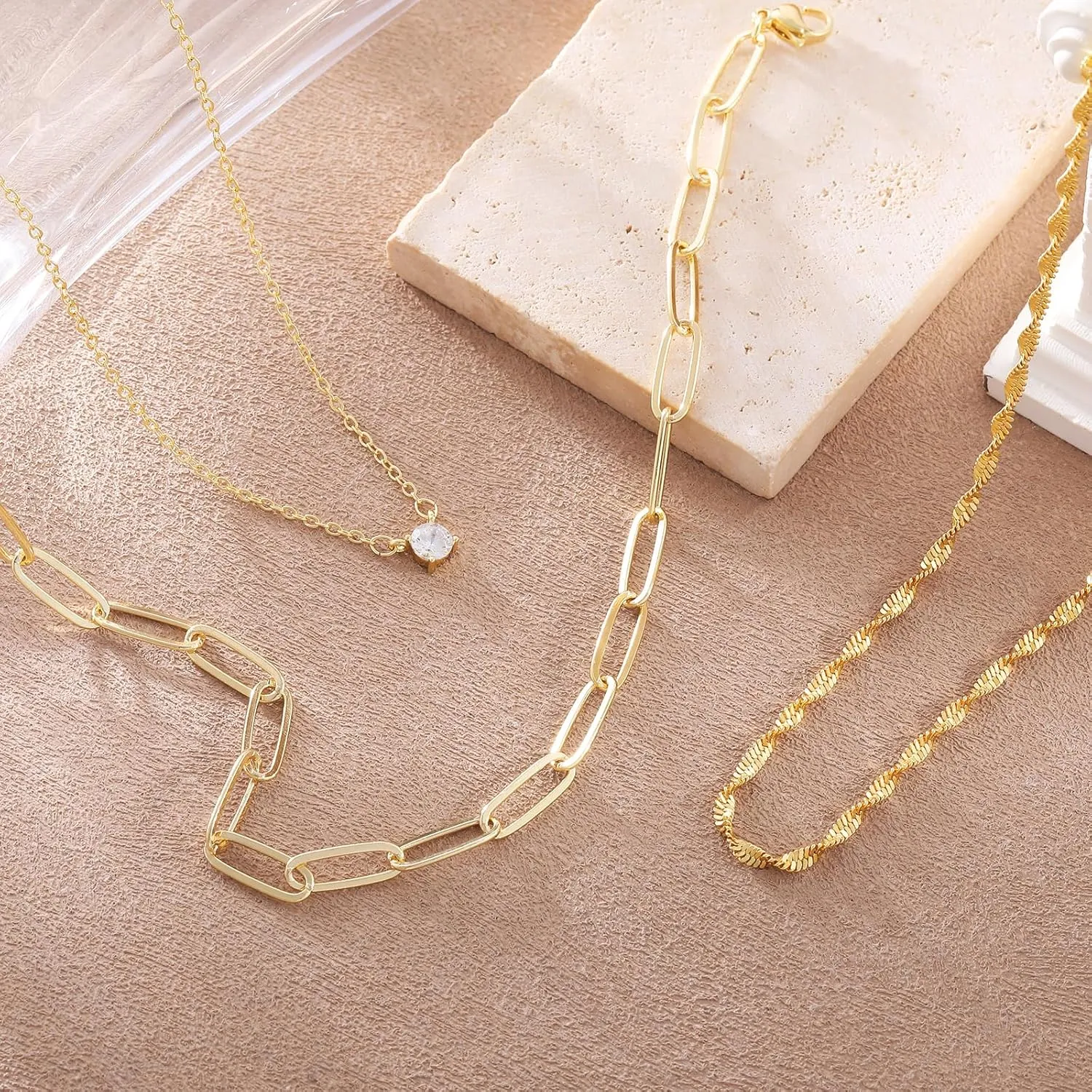 Gold Silver Necklace for Women 14K Real Gold Layered Necklace Choker Dainty Paperclip Silver Trendy Necklace for Woman Gift