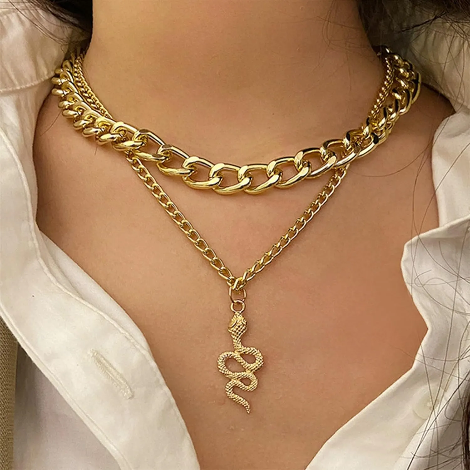 Gold Snake Necklace for Women Punk Layered Snake Necklace Vintage Cuban Butterfly Snake Chain Necklace Animal Necklace Snake Jewelry